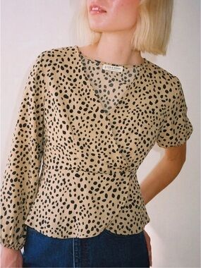 Jon & Anna Beige and Black Polka Dot Wrap Top